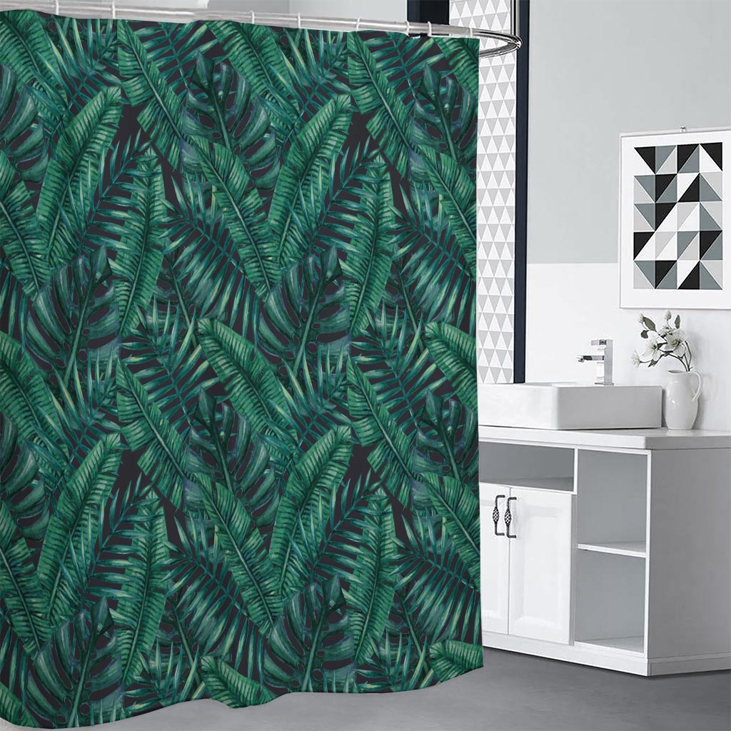 Watercolor Tropical Leaf Pattern Print Shower Curtain