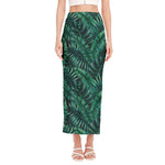 Watercolor Tropical Leaf Pattern Print Side Slit Maxi Skirt