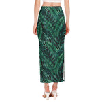 Watercolor Tropical Leaf Pattern Print Side Slit Maxi Skirt