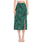 Watercolor Tropical Leaf Pattern Print Side Slit Midi Skirt