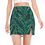 Watercolor Tropical Leaf Pattern Print Side Slit Mini Skirt