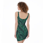 Watercolor Tropical Leaf Pattern Print Sleeveless Bodycon Dress