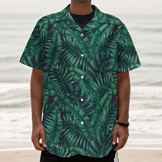 Watercolor Tropical Leaf Pattern Print Textured Short Sleeve Shirt
