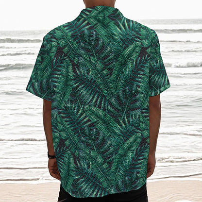 Watercolor Tropical Leaf Pattern Print Textured Short Sleeve Shirt