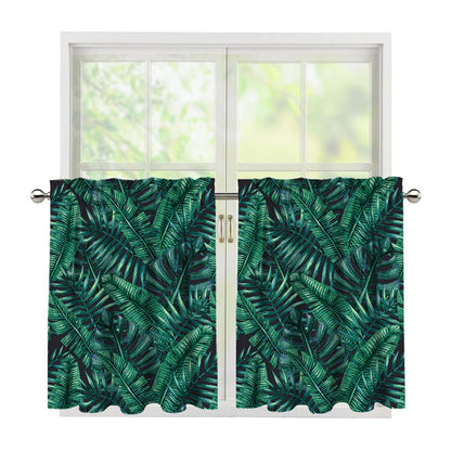 Watercolor Tropical Leaf Pattern Print Tier Curtains