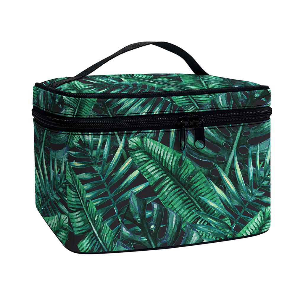 Watercolor Tropical Leaf Pattern Print Travel Makeup Bag