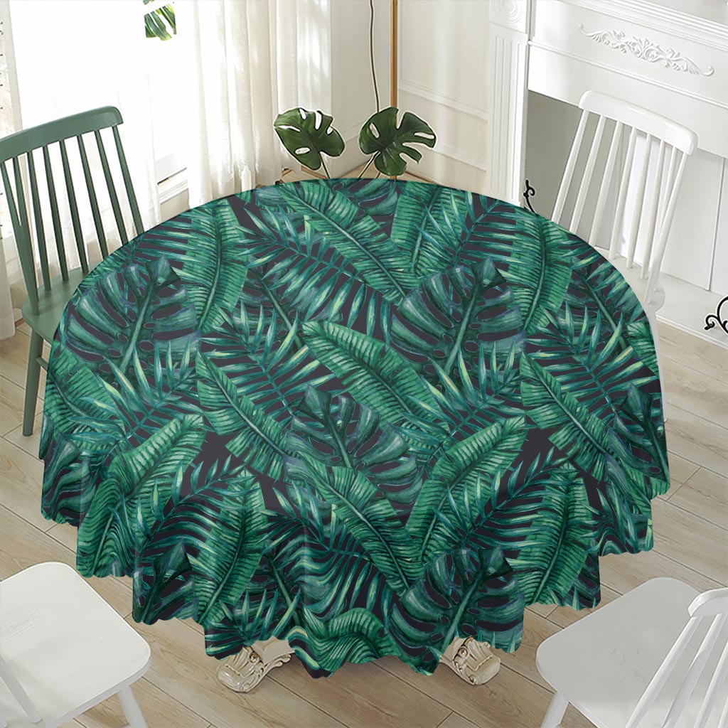 Watercolor Tropical Leaf Pattern Print Waterproof Round Tablecloth