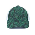 Watercolor Tropical Leaf Pattern Print White Mesh Trucker Hat