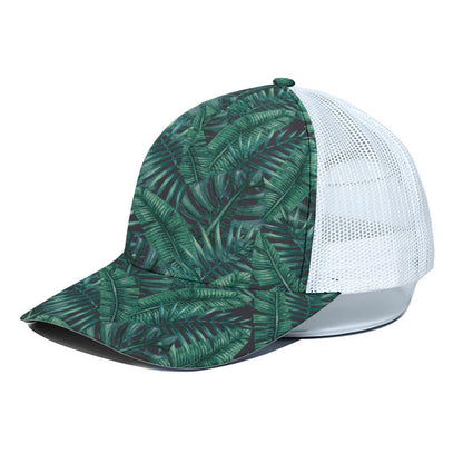 Watercolor Tropical Leaf Pattern Print White Mesh Trucker Cap