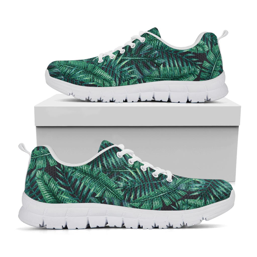 Watercolor Tropical Leaf Pattern Print White Running Shoes