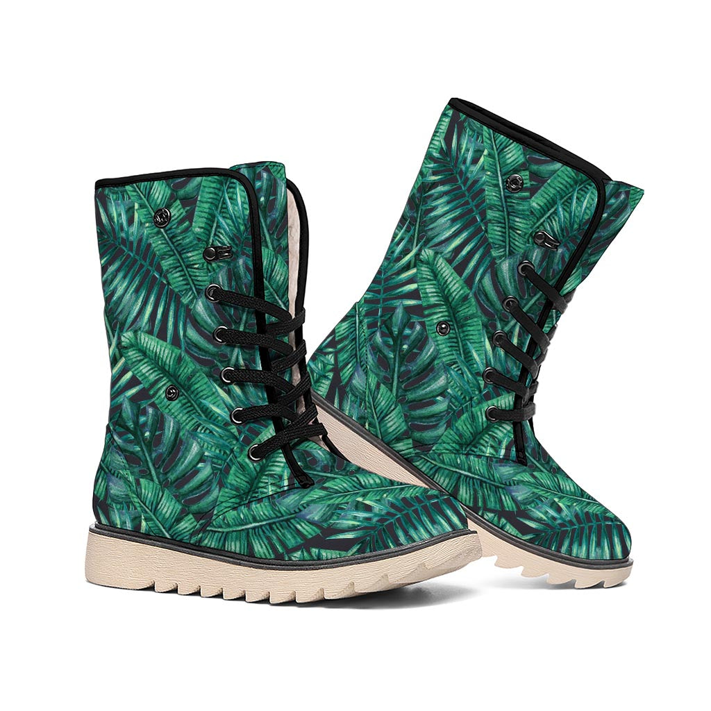 Watercolor Tropical Leaf Pattern Print Winter Boots