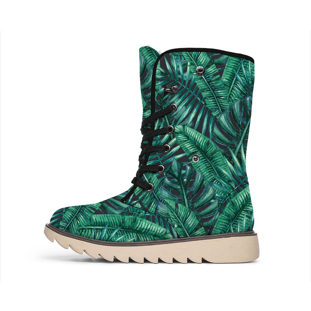 Watercolor Tropical Leaf Pattern Print Winter Boots