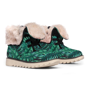 Watercolor Tropical Leaf Pattern Print Winter Boots