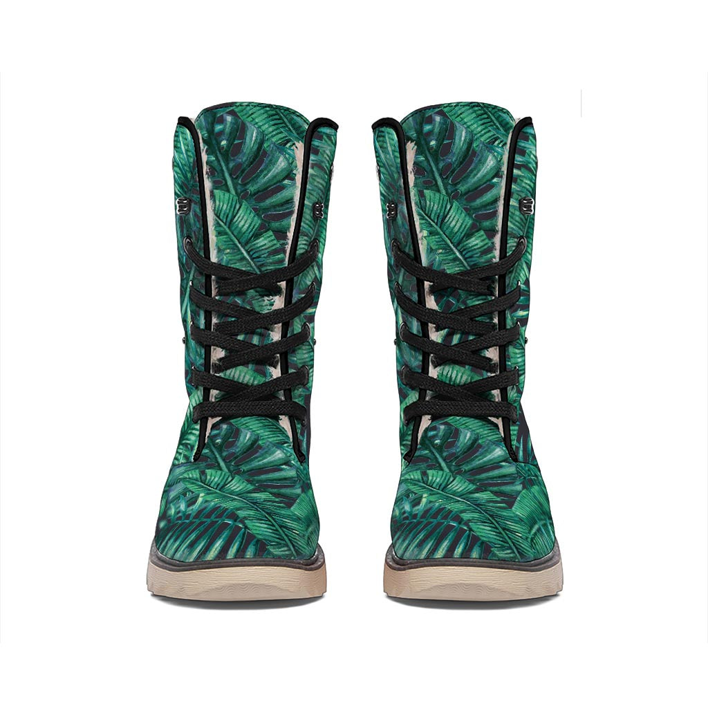 Watercolor Tropical Leaf Pattern Print Winter Boots