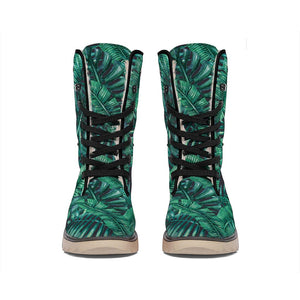 Watercolor Tropical Leaf Pattern Print Winter Boots