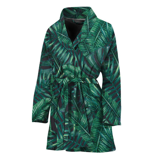 Watercolor Tropical Leaf Pattern Print Women's Bathrobe