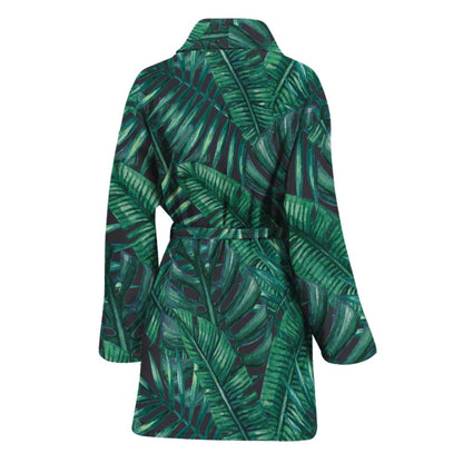 Watercolor Tropical Leaf Pattern Print Women's Bathrobe