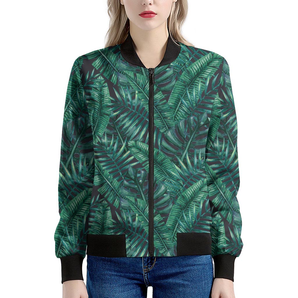 Watercolor Tropical Leaf Pattern Print Women's Bomber Jacket