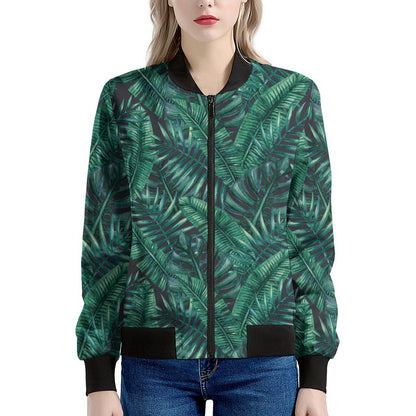 Watercolor Tropical Leaf Pattern Print Women's Bomber Jacket