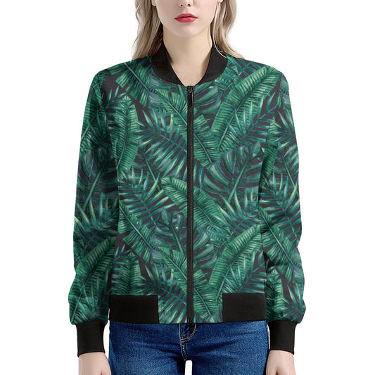 Watercolor Tropical Leaf Pattern Print Women's Bomber Jacket