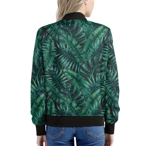 Watercolor Tropical Leaf Pattern Print Women's Bomber Jacket
