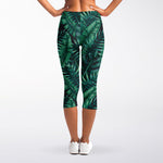 Watercolor Tropical Leaf Pattern Print Women's Capri Leggings
