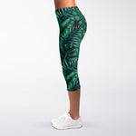 Watercolor Tropical Leaf Pattern Print Women's Capri Leggings