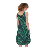 Watercolor Tropical Leaf Pattern Print Women's Sleeveless Dress