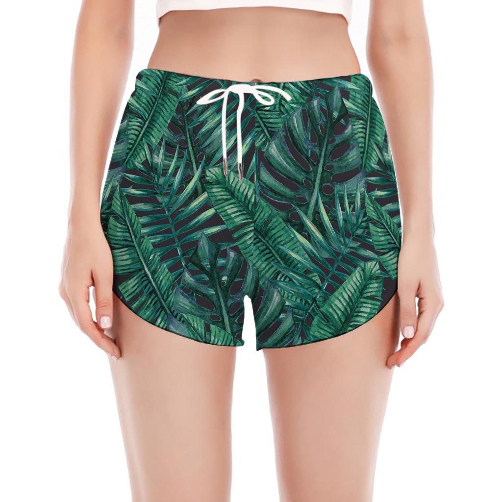 Watercolor Tropical Leaf Pattern Print Women's Split Running Shorts