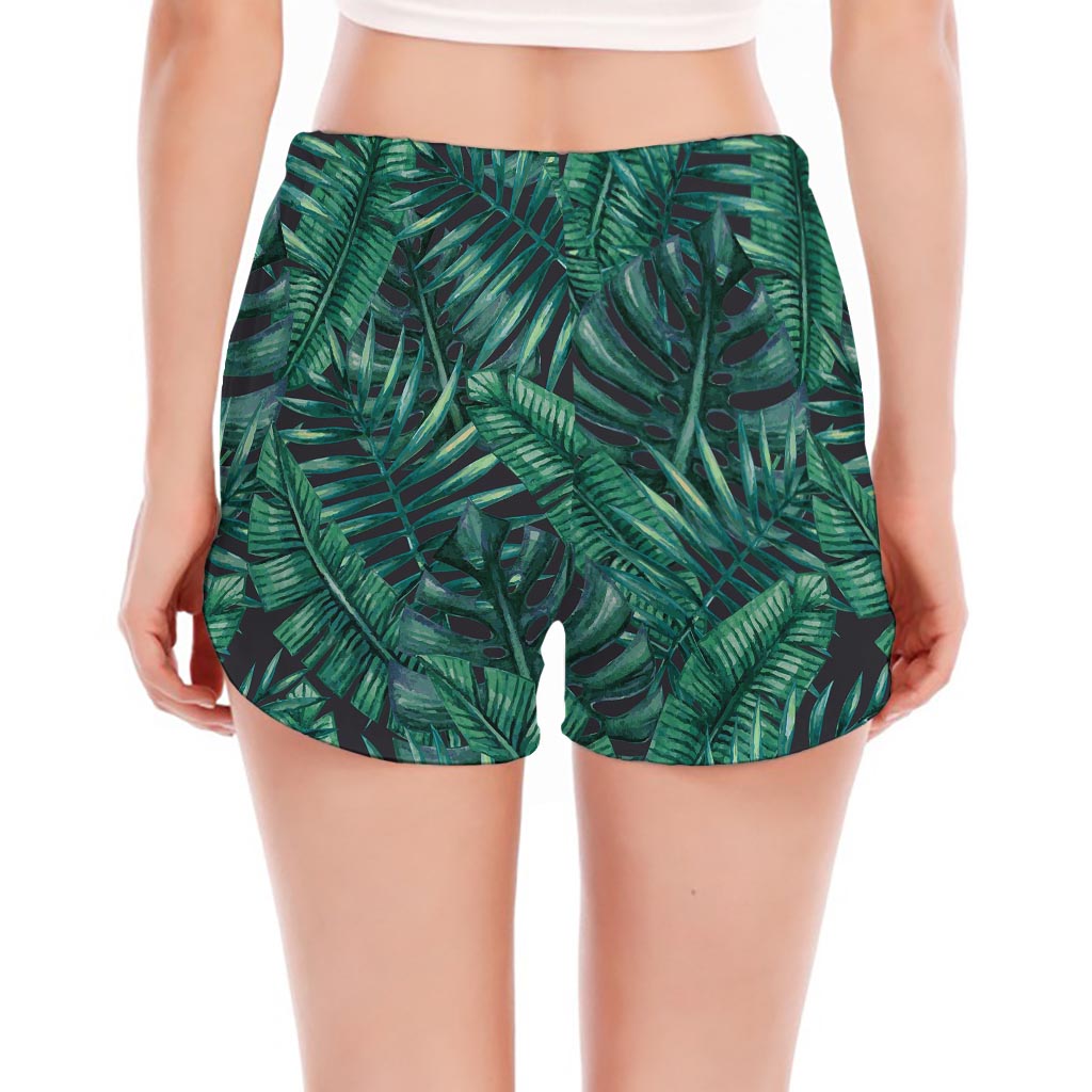 Watercolor Tropical Leaf Pattern Print Women's Split Running Shorts