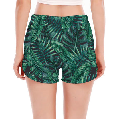 Watercolor Tropical Leaf Pattern Print Women's Split Running Shorts