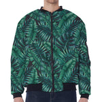 Watercolor Tropical Leaf Pattern Print Zip Sleeve Bomber Jacket