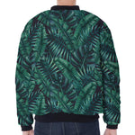 Watercolor Tropical Leaf Pattern Print Zip Sleeve Bomber Jacket