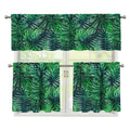 Watercolor Tropical Leaves Pattern Print 3 Piece Kitchen Curtains