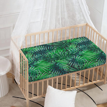 Watercolor Tropical Leaves Pattern Print Baby Crib Sheet
