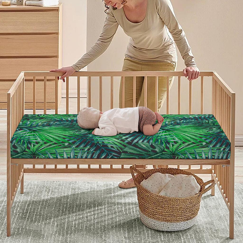 Watercolor Tropical Leaves Pattern Print Baby Crib Sheet