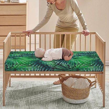 Watercolor Tropical Leaves Pattern Print Baby Crib Sheet