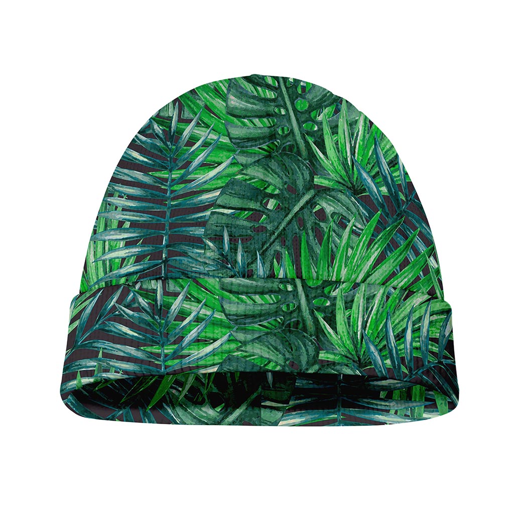 Watercolor Tropical Leaves Pattern Print Beanie