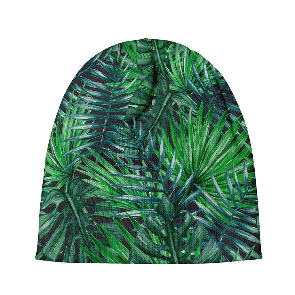 Watercolor Tropical Leaves Pattern Print Beanie