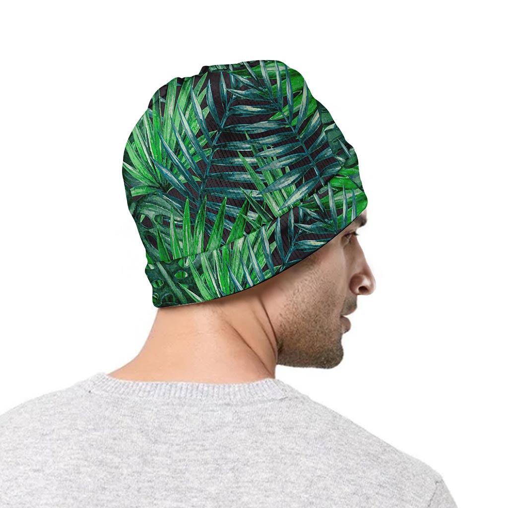 Watercolor Tropical Leaves Pattern Print Beanie