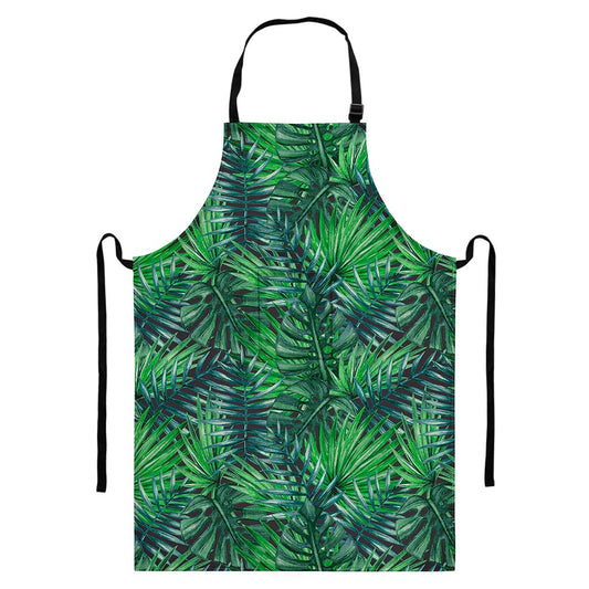 Watercolor Tropical Leaves Pattern Print Bib Apron With Pocket