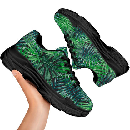 Watercolor Tropical Leaves Pattern Print Black Chunky Shoes