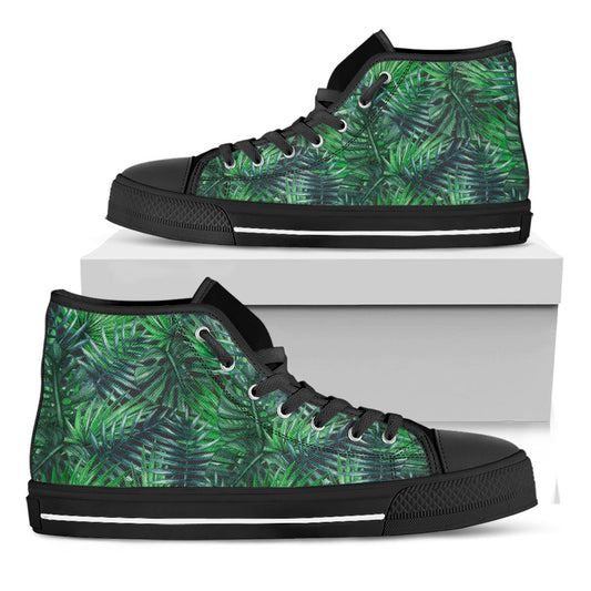 Watercolor Tropical Leaves Pattern Print Black High Top Sneakers