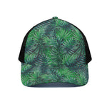 Watercolor Tropical Leaves Pattern Print Black Mesh Trucker Cap