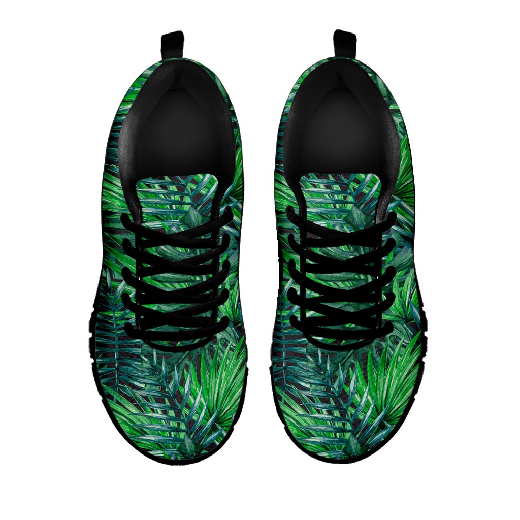 Watercolor Tropical Leaves Pattern Print Black Running Shoes