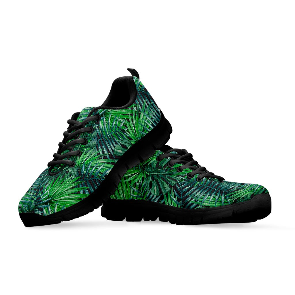 Watercolor Tropical Leaves Pattern Print Black Running Shoes