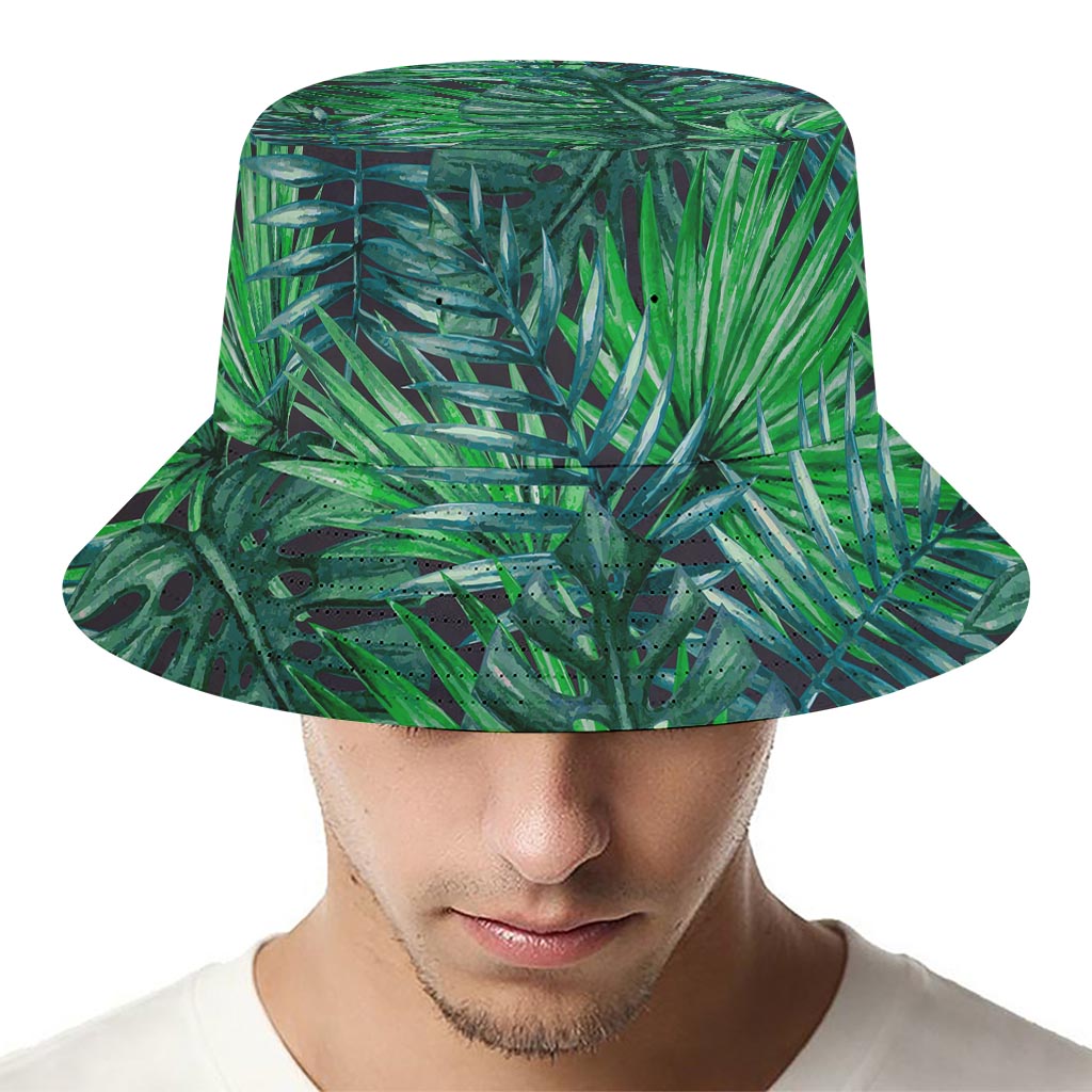 Watercolor Tropical Leaves Pattern Print Bucket Hat