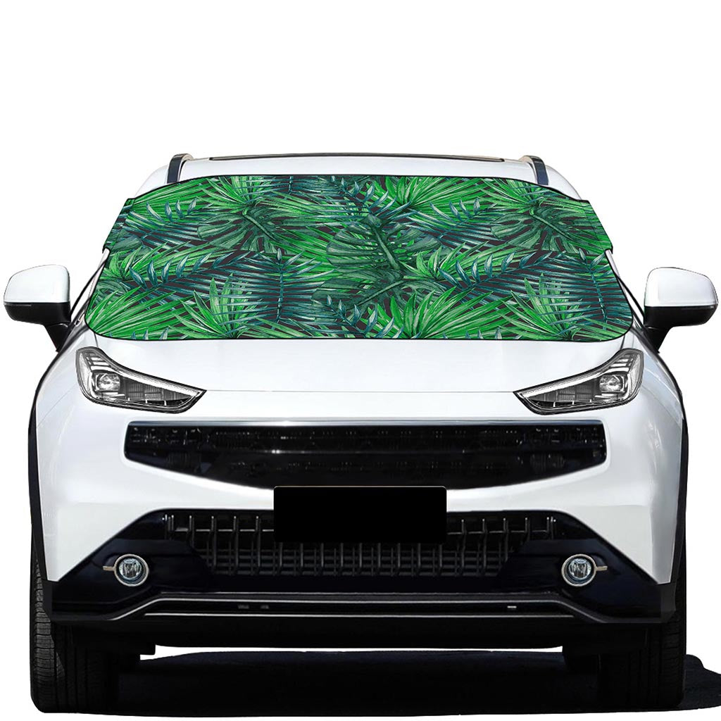 Watercolor Tropical Leaves Pattern Print Car Windshield Snow Cover