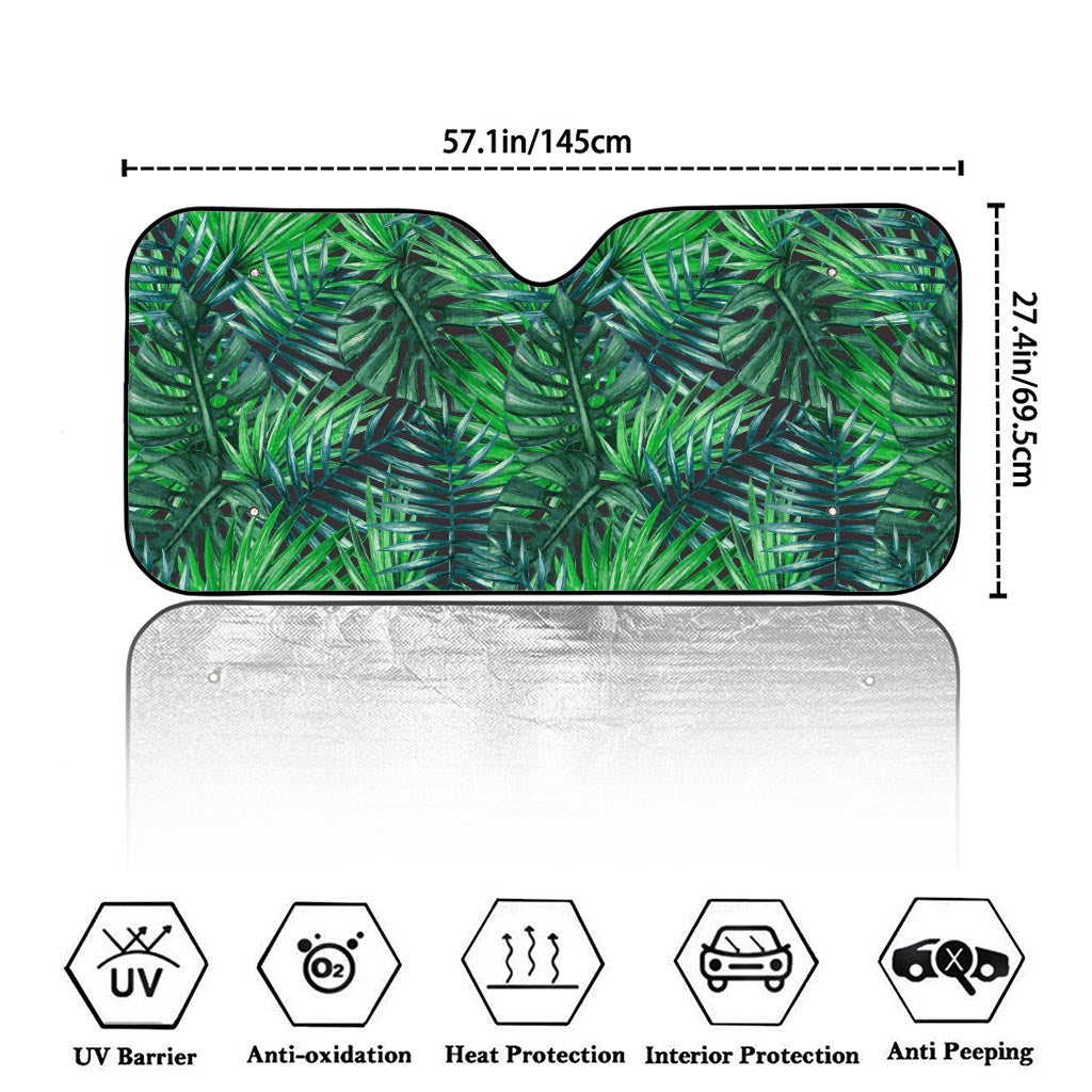 Watercolor Tropical Leaves Pattern Print Car Windshield Sun Shade