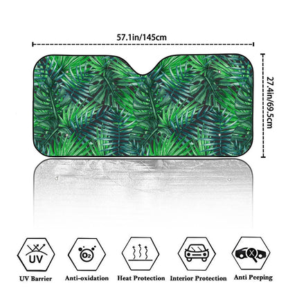Watercolor Tropical Leaves Pattern Print Car Windshield Sun Shade